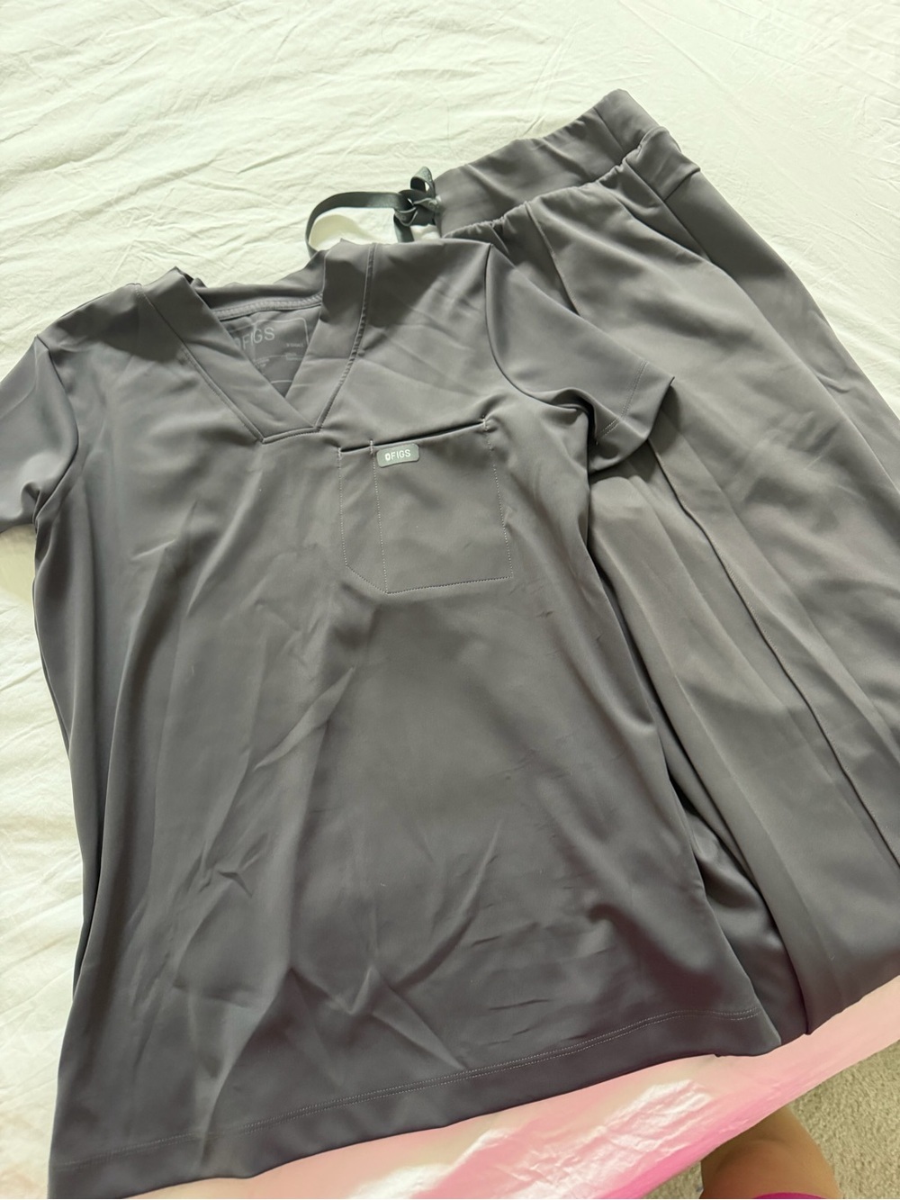 Figs Formx Women's Short Sleeve V-Neck Scrub Top and pants in Charcoal Gray
